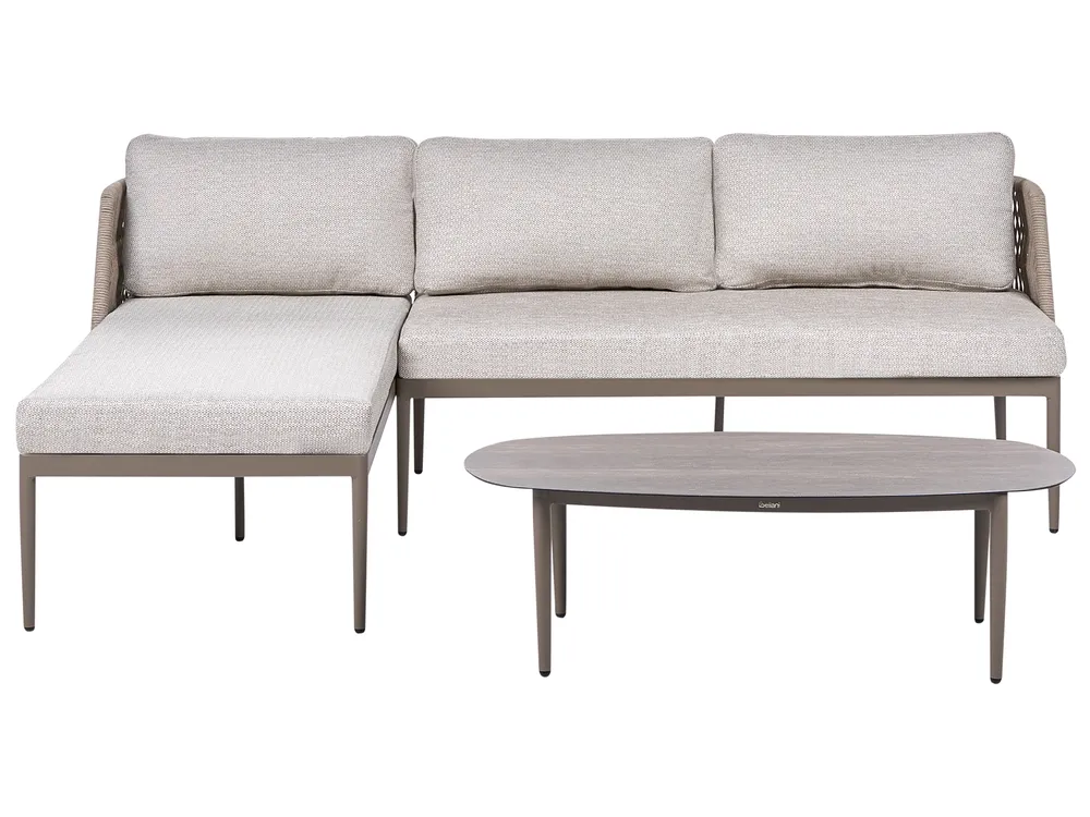 Garden Corner Sofa with Table 3 Seater LEFFE Metal Beige Right Hand