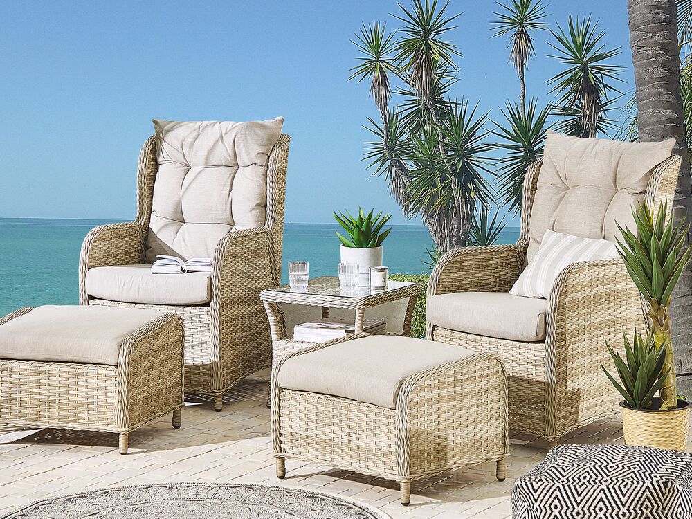 Trädgårdssoffgrupp med bord och fotpall 2-sits PONZA Konstrotting Beige