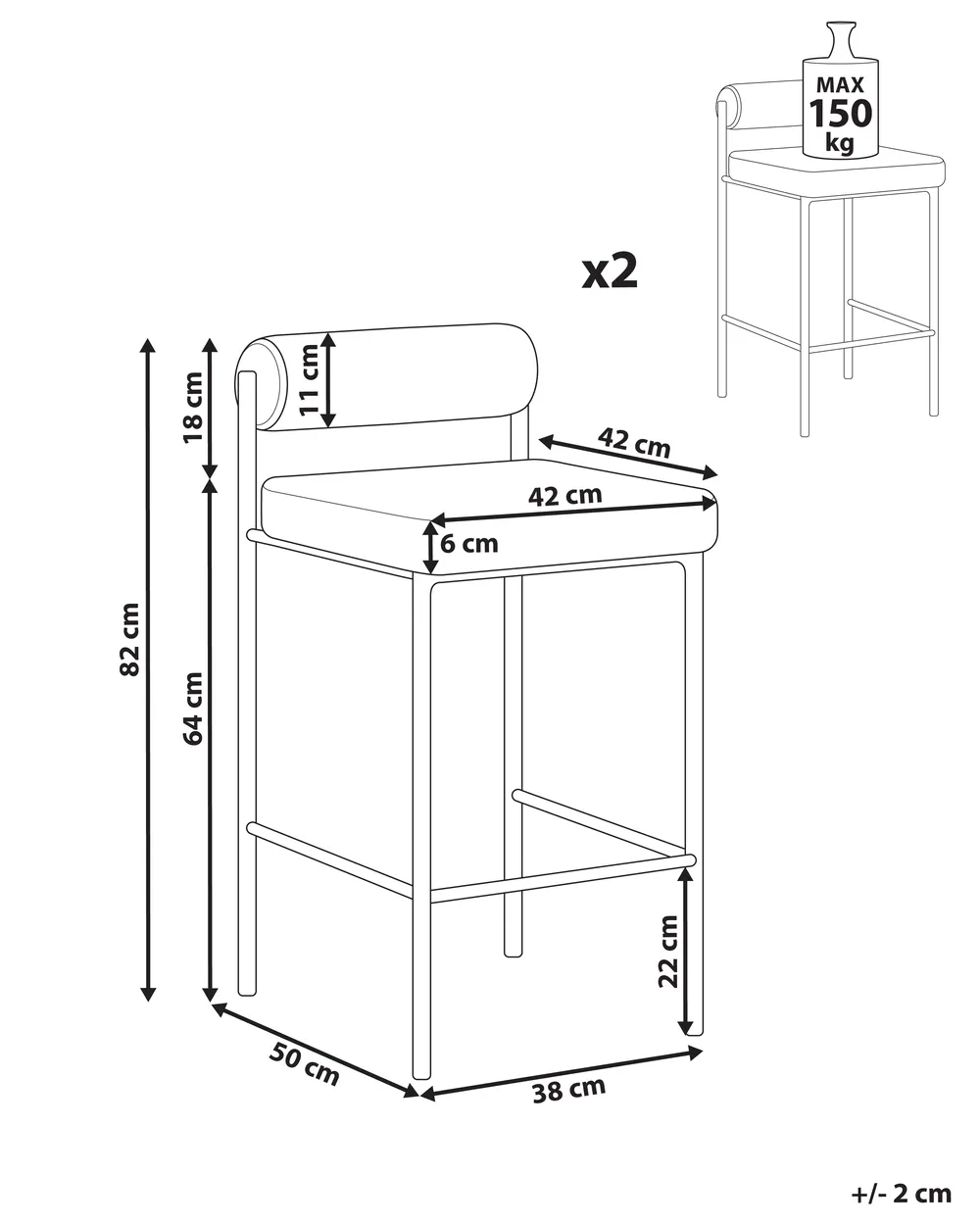 Set med 2 barstolar AMAYA Ljusgrå_885354