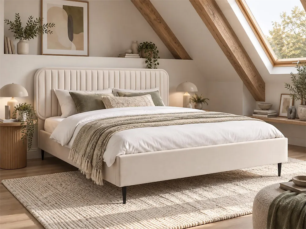Säng med lamellram Sammet BRIN 160 x 200 cm Beige_1183967