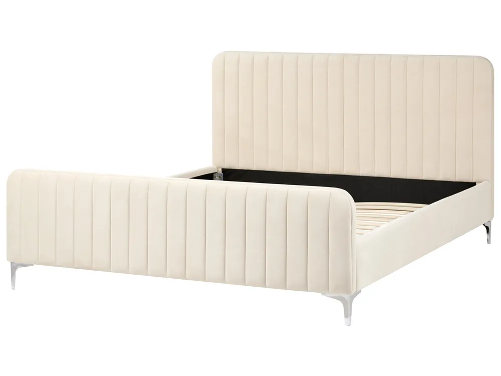 Säng med lamellram Sammet LUNAN 160 x 200 cm Ljusbeige_929264