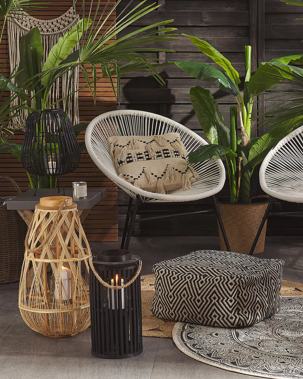 Lantern LUZON 40 cm Willow Wood Black