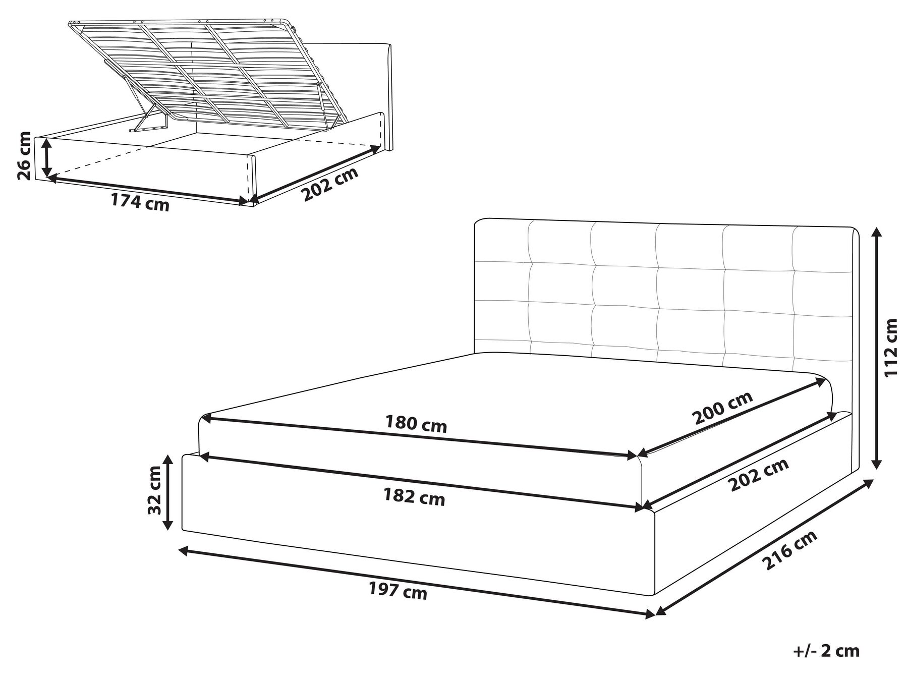 Ottoman Bed LORIENT Fabric Beige 180 x 200 cm (EU Super King)_901813