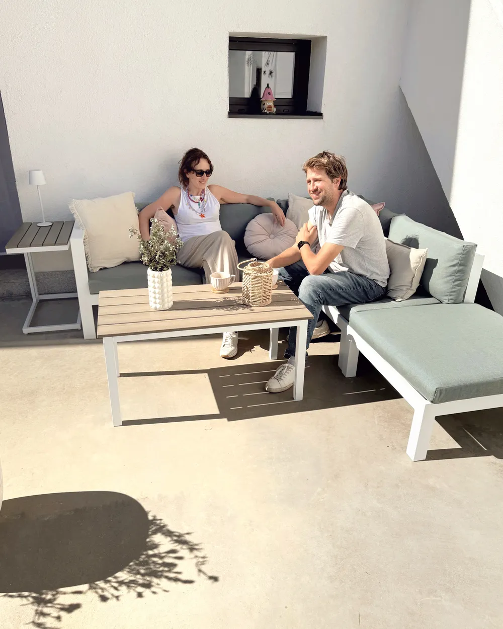 Garden Corner Sofa with Table 5 Seater MESSINA Beige/ Green Left Hand_1072262