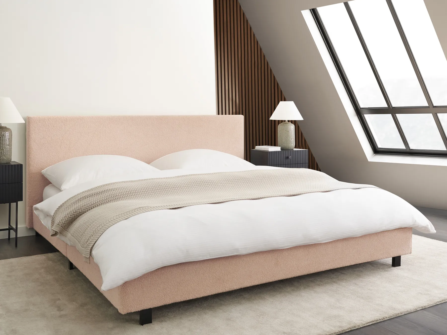 Säng med lamellram Bouclé ALBI 180 x 200 cm Beige_964344