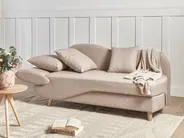 Left-Hand Chaise Longue MERI with Storage Faux Linen Light Brown_937715