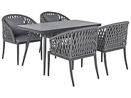 Garden Dining Set 4 Seater LIPARI with Cushions Metal Grey_1149351