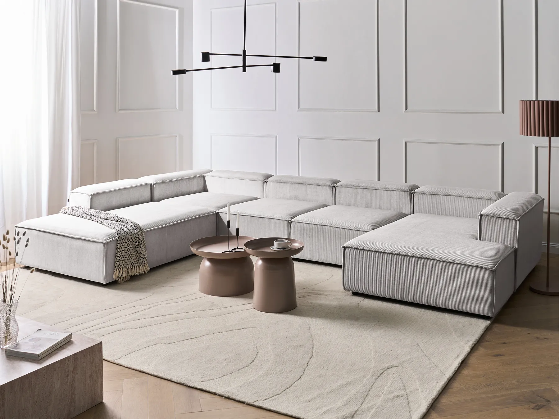 Modular Corner Sofa 5 Seater ARDAL Corduroy Off-White Right Hand_1008149
