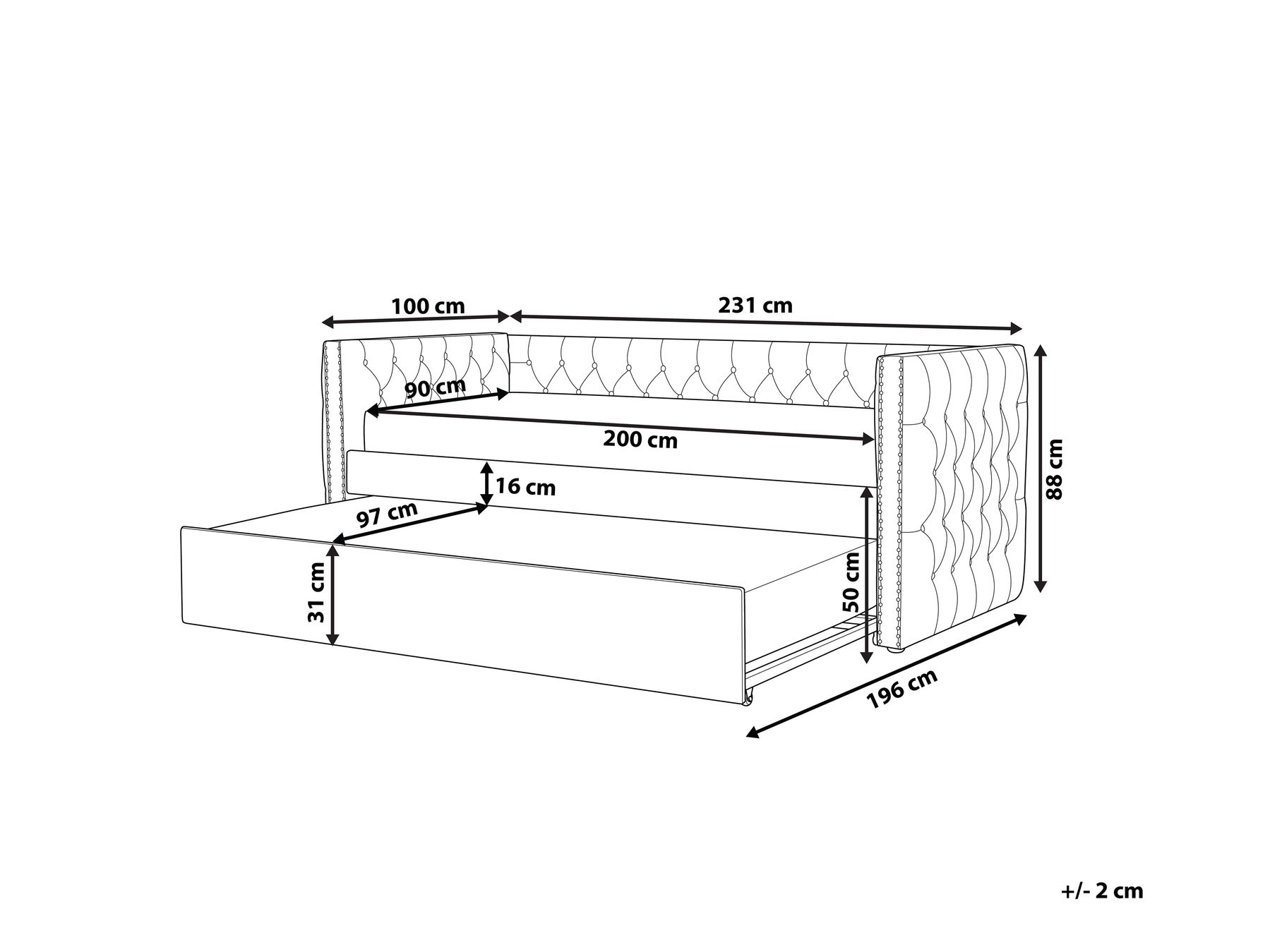 Utdragbar säng Bouclé GASSIN 90 x 200 cm Off-White_951574
