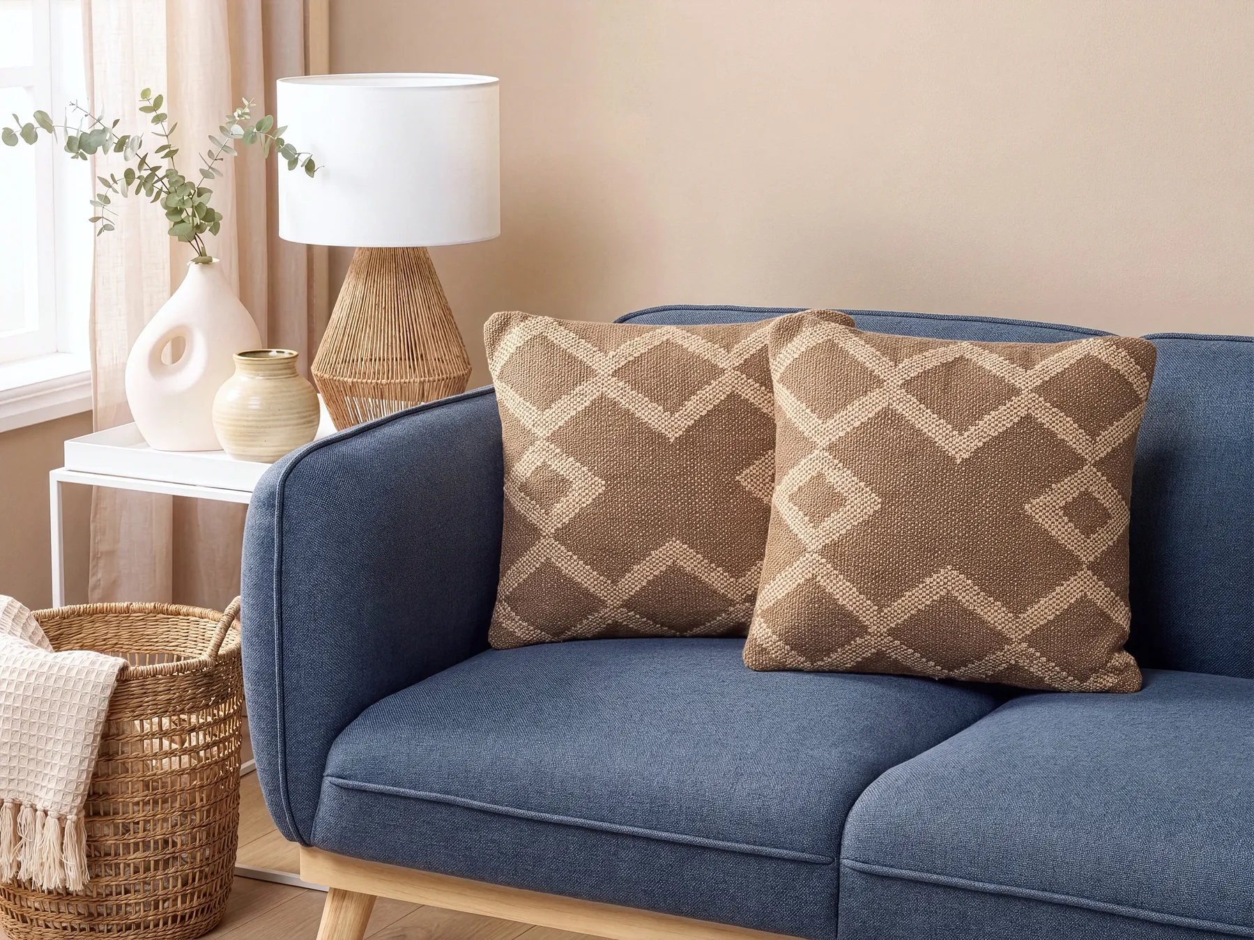 Set of 2 Decorative Cushions GOPI 45 x 45 cm Jute Light Brown Geometric Pattern_1124921