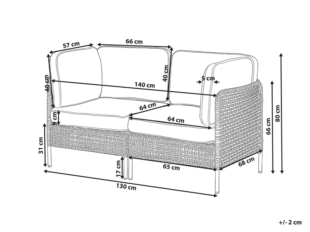 Garden Sofa 2 Seater OMEGANA PE Rattan Light Beige_1040494