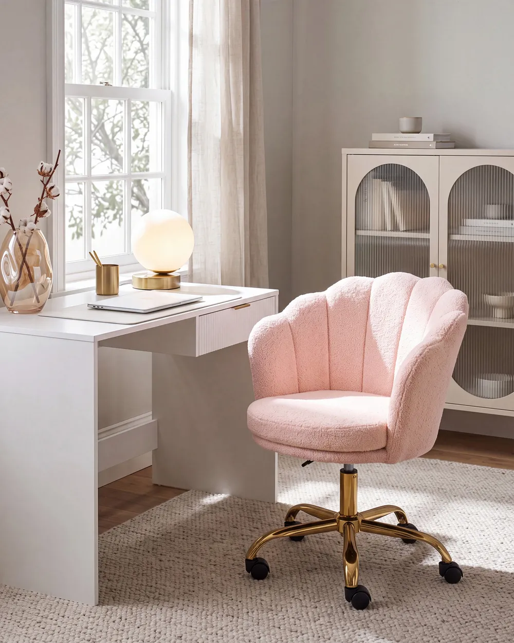 Desk Chair MONTICELLO Boucle Pastel Pink