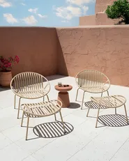 Set of 2 Garden Chairs CASPERIA with Footstool Light Beige_1032447