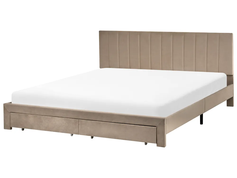 Bed with Storage Drawers LONZAC Velvet Taupe 180 x 200 cm (EU Super King)_1014857