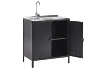 Outdoor Kitchen Cabinet with Sink VILAMA Black Metal_872453
