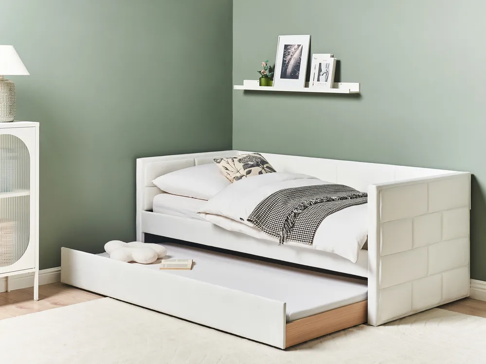 Trundle Bed Velvet CHAVONNE 90 x 200 cm (EU Single) Off-White