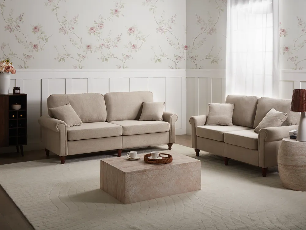 Living Room Set 5 Seater GINNERUP Fabric Taupe