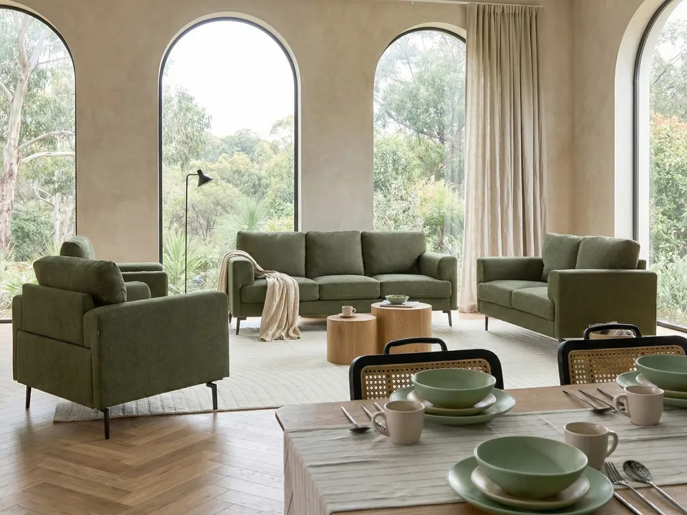 Sofa 3 Seater LOUSTO Fabric Green_1043782
