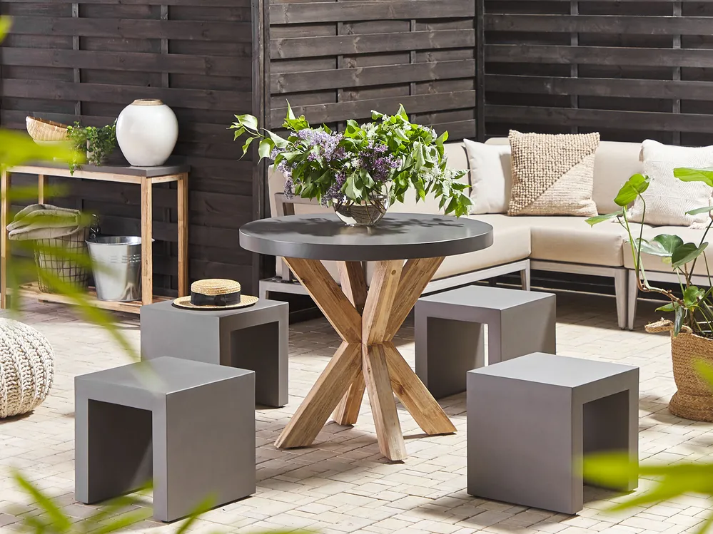 Garden Dining Set with Stools 4 Seater OLBIA/TARANTO Concrete Grey