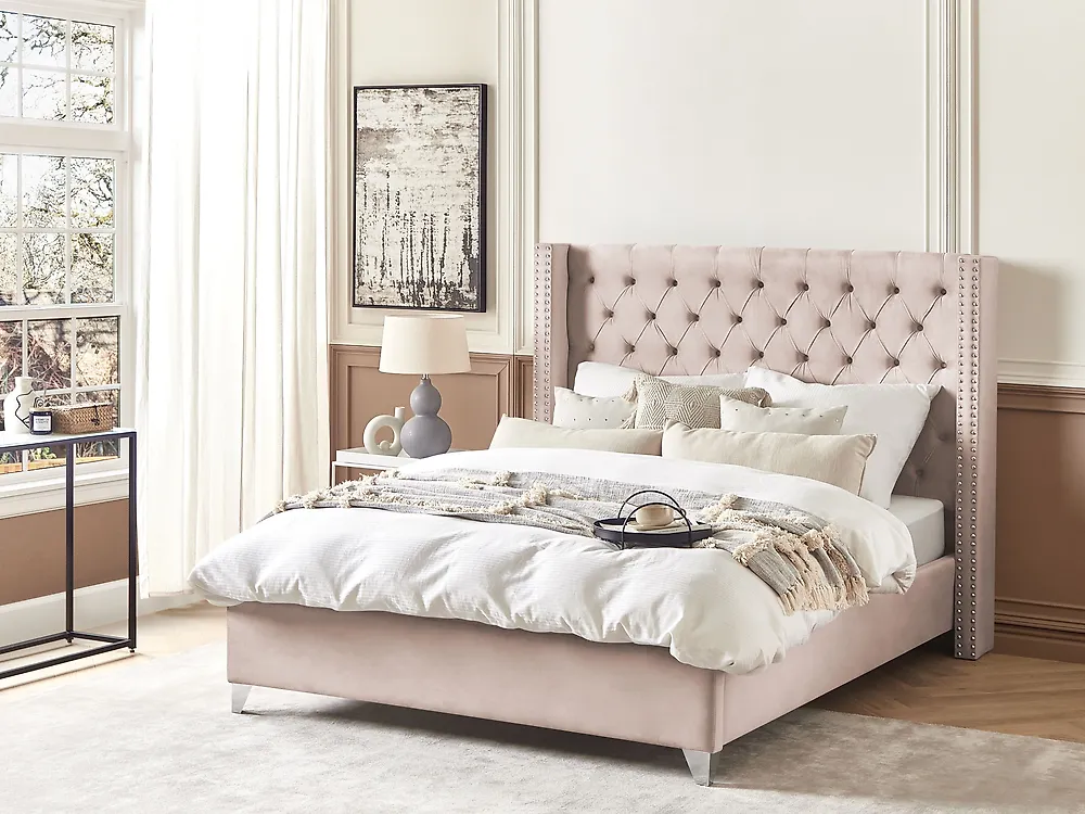 Säng med lamellram Sammet LUBBON 160 x 200 cm Pastellrosa_1170362