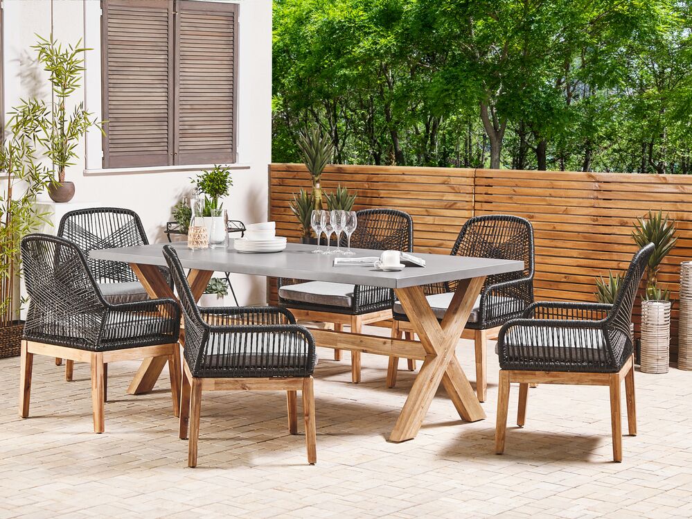 Garden Dining Set 6 Seater OLBIA with Cushions Black