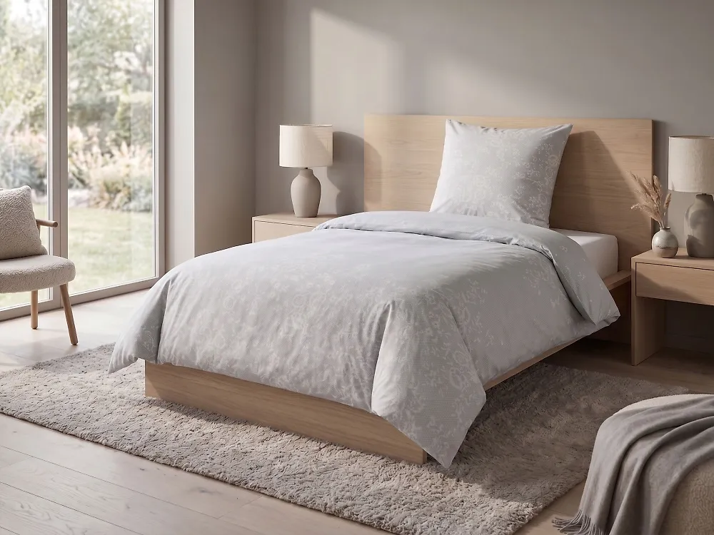 Duvet Cover Set MORNINGSIDE 135 x 200 cm Sateen Cotton Grey_1179725