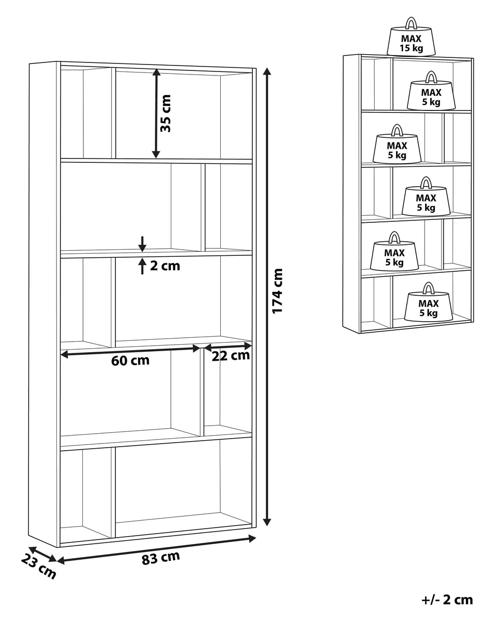 5 Tier Bookcase ORILLA 174 cm White_771941