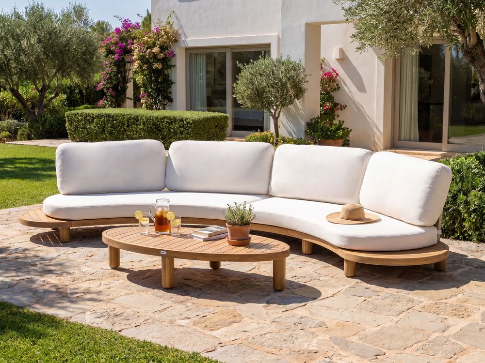 Hagesofa med bord 4-seters NUMANA Akasietre Off white