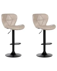Set of 2 Bar Chairs VALETTA Swivel Faux Leather Light Beige_894656