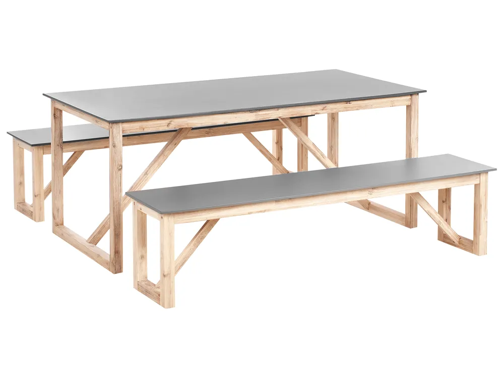 Garden Dining Set with Benches NOTTERI Concrete Grey