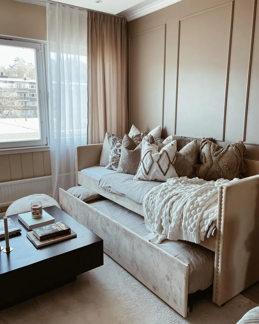Sänky lisävuoteella Sametti TROYES 90 x 200 cm Beige_917864