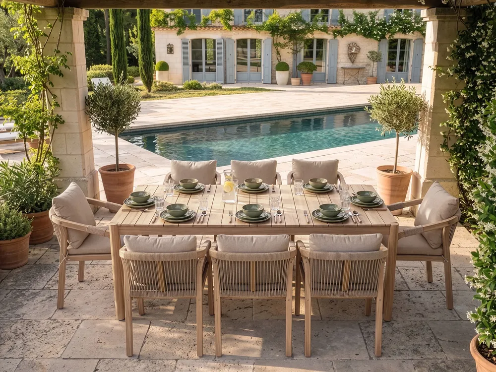 Garden Dining Set 8 Seater MANADO / SUMBA Acacia Wood Light Brown