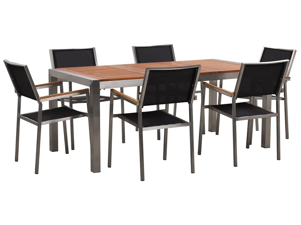 Garden Dining Set 6 Seater GROSSETO Eucalyptus Wood Brown/ Black
