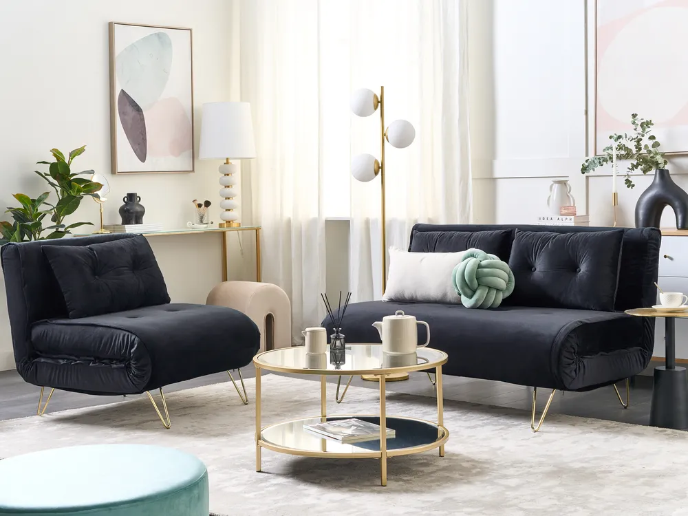 Single Sofa Bed VESTFOLD Velvet Black_850994