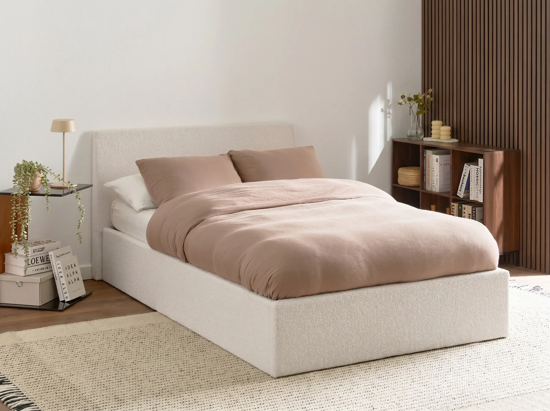 Säng med lamellram Bouclé ALBI 120 x 200 cm Off-White_1060915
