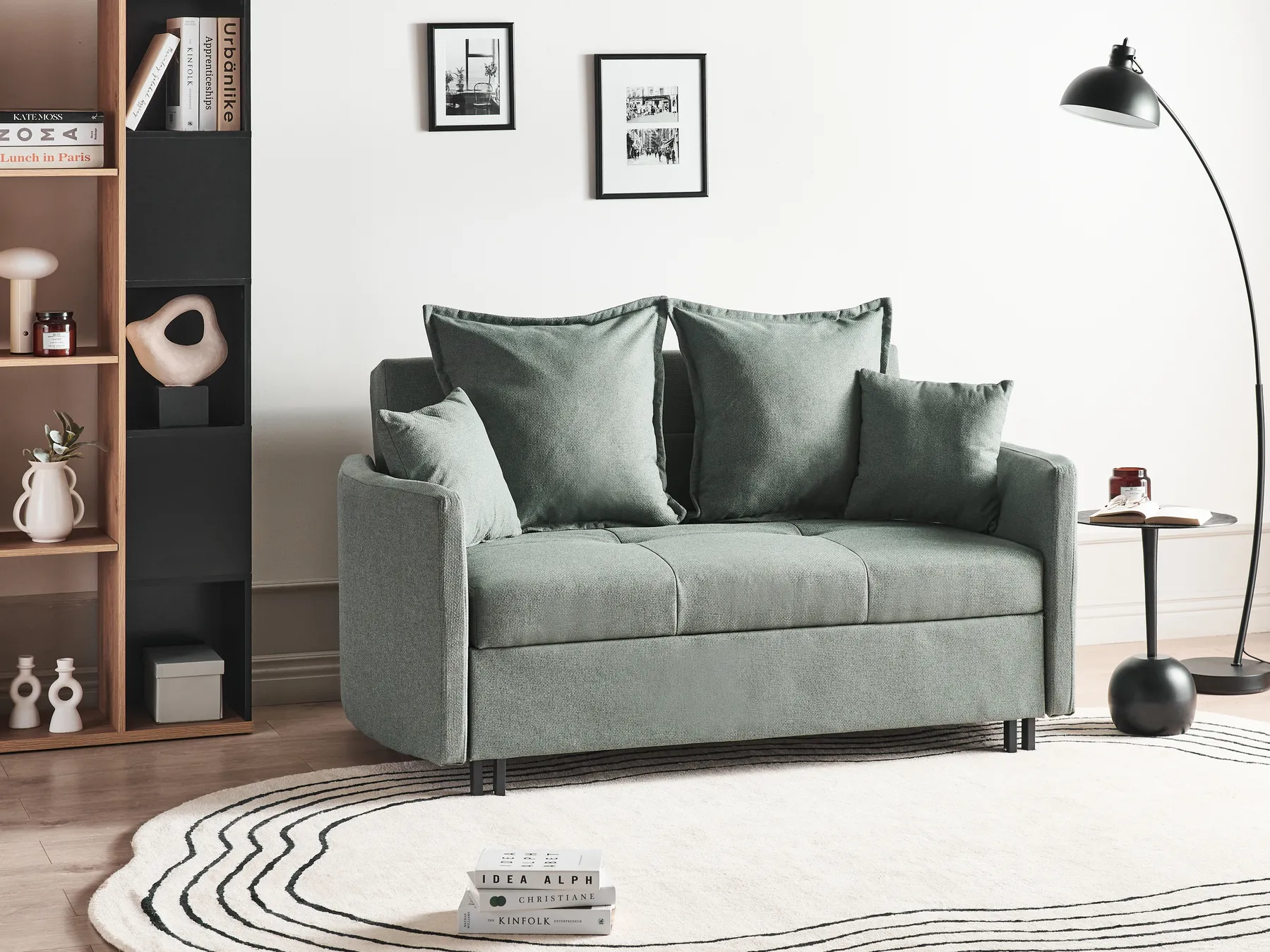 Sofa Bed 2 Seater HOVIN Fabric Green_962188