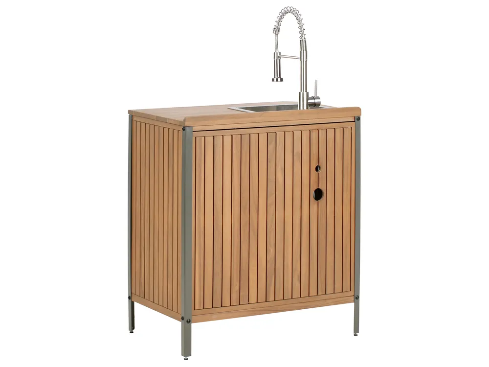 Outdoor Kitchen Cabinet with Sink IVREA Brown/ Silver Certified Acacia Wood_988099