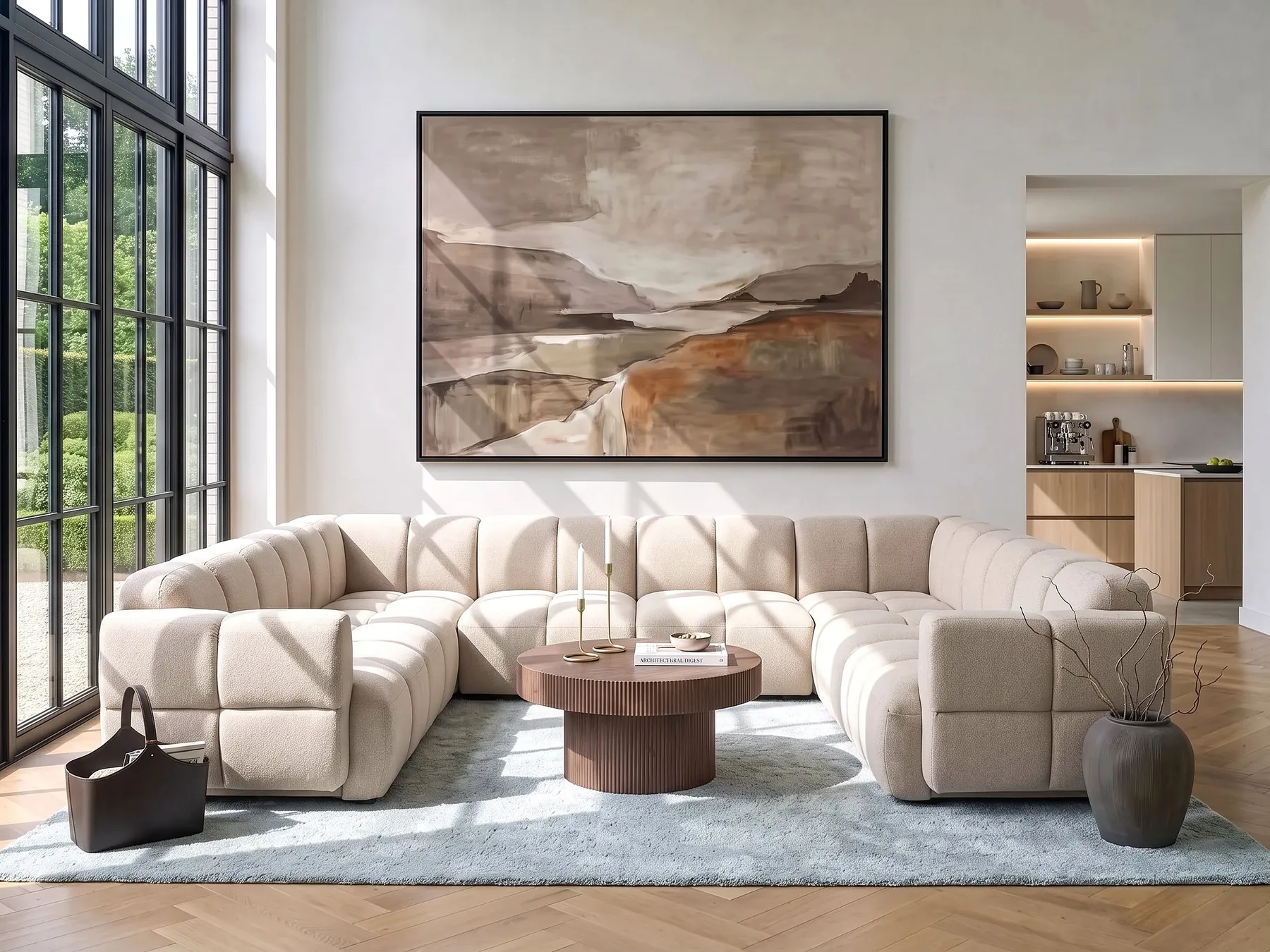 Modular U-Shape Sofa 8 Seater MAKSABERG Fabric Beige_1133461