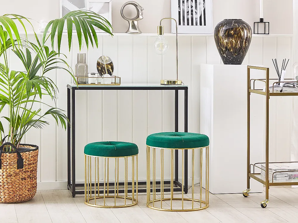 Set med 2 pallar LUBBOCK Sammet Mörkgrön_1171298