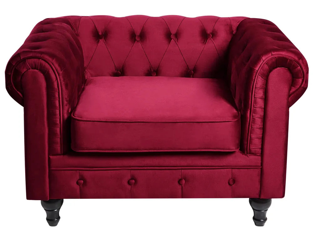 Living Room Set 4 Seater CHESTERFIELD Velvet Dark Red_778805