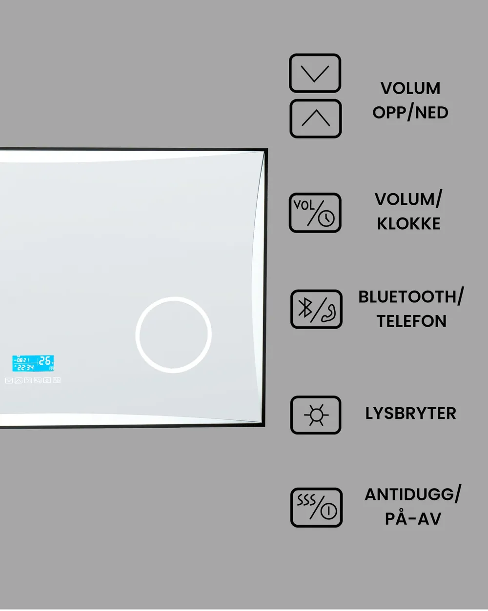 LED-baderomsspeil ONLAY 100 cm 60 cm Sølv_940477