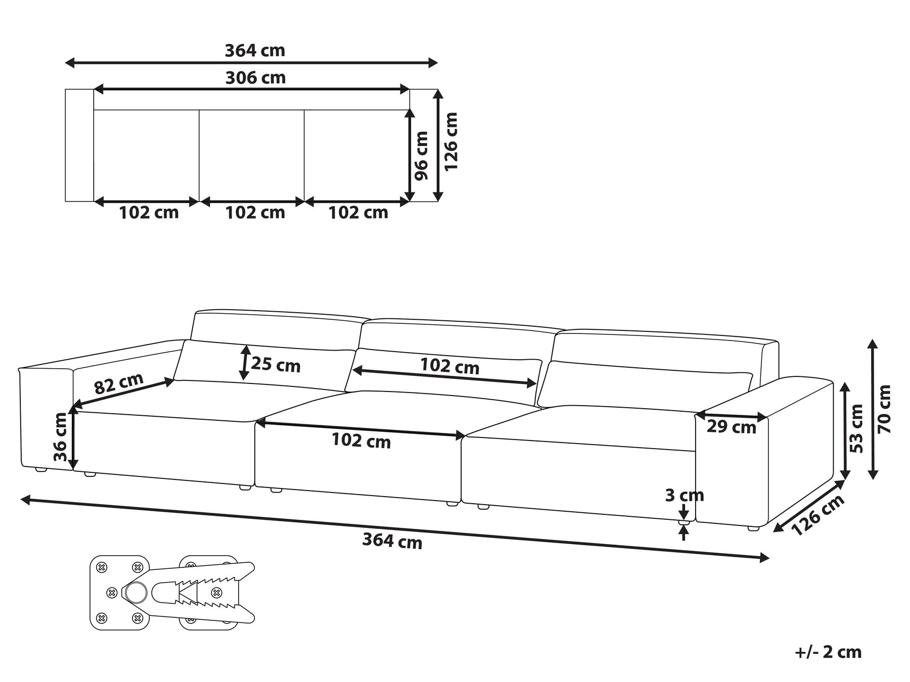 Modular Sofa 3 Seater HELLNAR Fabric Grey_911740
