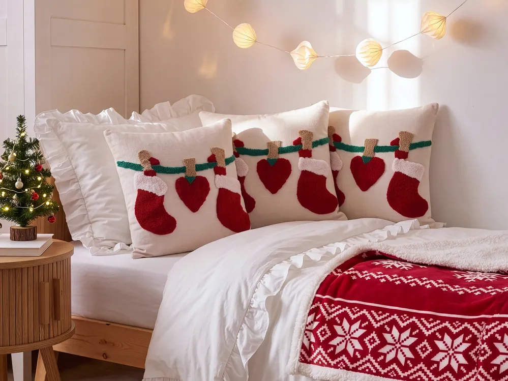 Set of 3 Decorative Cushions NOREVA 45 x 45 cm Cotton Multicolour Christmas Motif