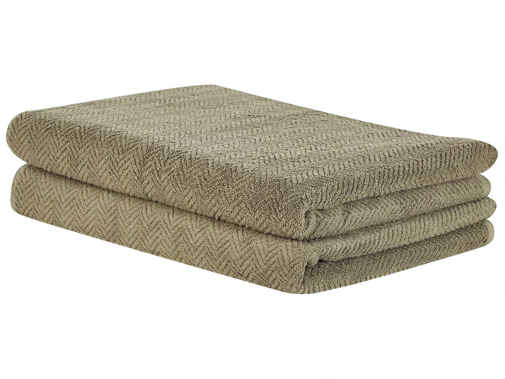 Set of 2 Towels MITIARO Terry Cotton Olive Green_1067670
