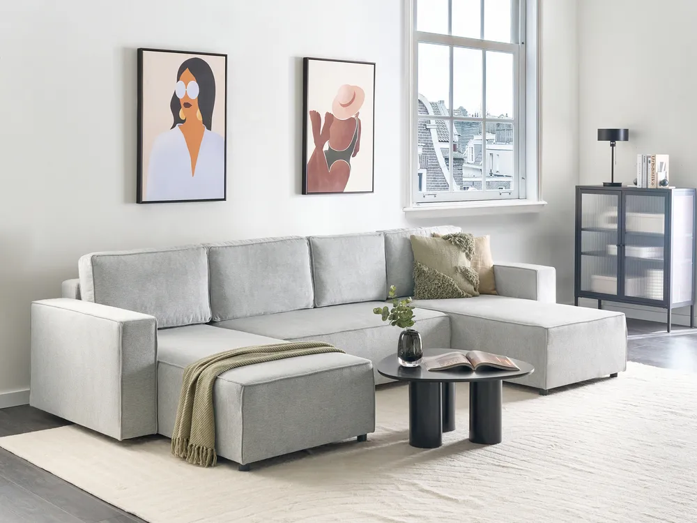 U-Shape Sofa Bed 4 Seater VATNE with Storage Fabric Grey