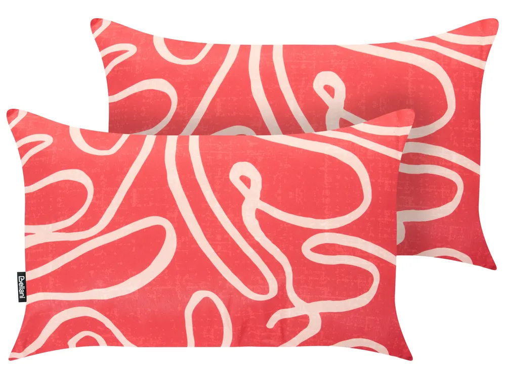 Set of 2 Outdoor Cushions KERRIA Abstract Pattern 30 x 50 cm Red