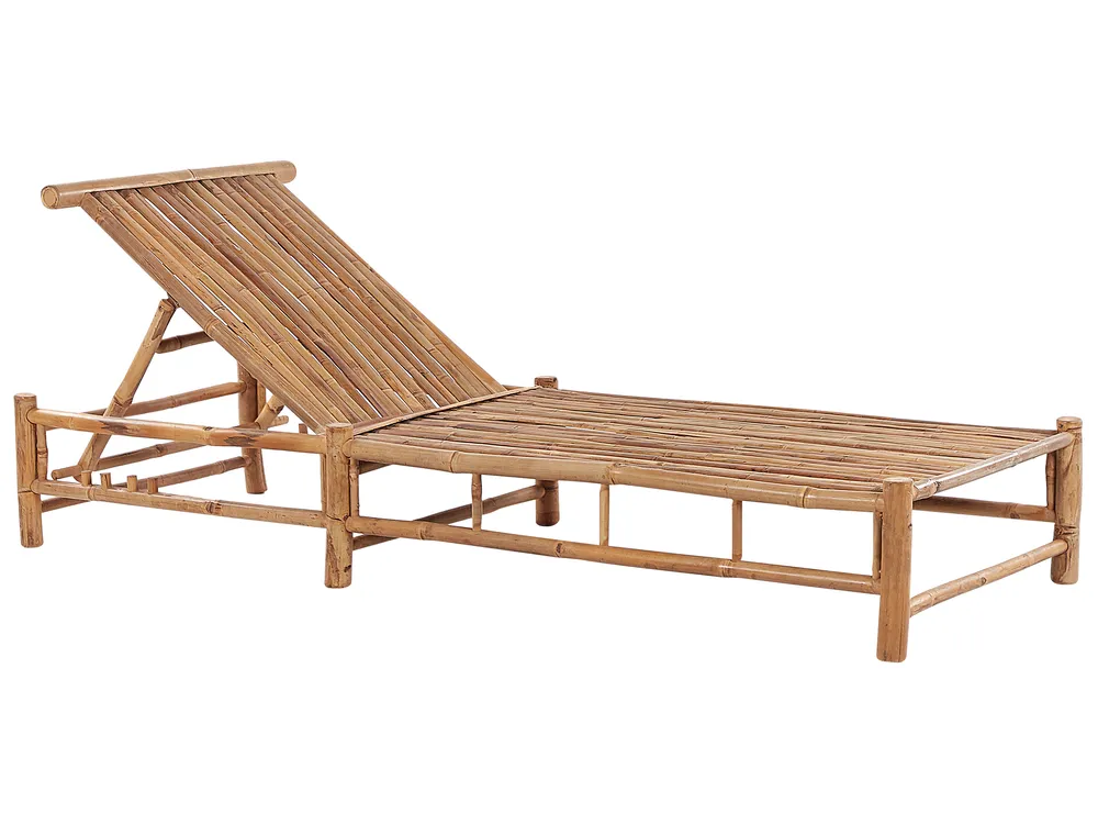 Sun Lounger with Cushion LIGURE Reclining Bamboo Brown_838025
