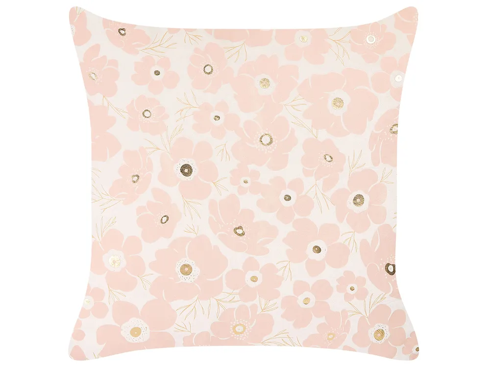 Set of 2 Decorative Cushions TRITELEIA 45 x 45 cm Velvet Pink Floral Pattern_857799