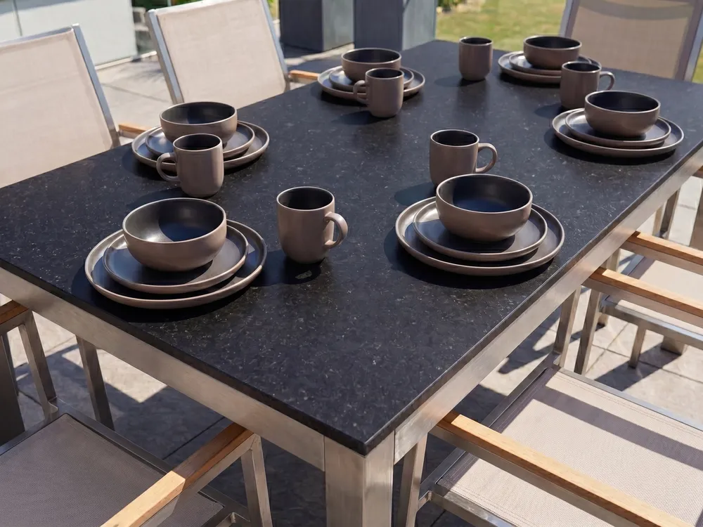 Garden Dining Set 6 Seater GROSSETO Granite Polished Black/ Beige_767051