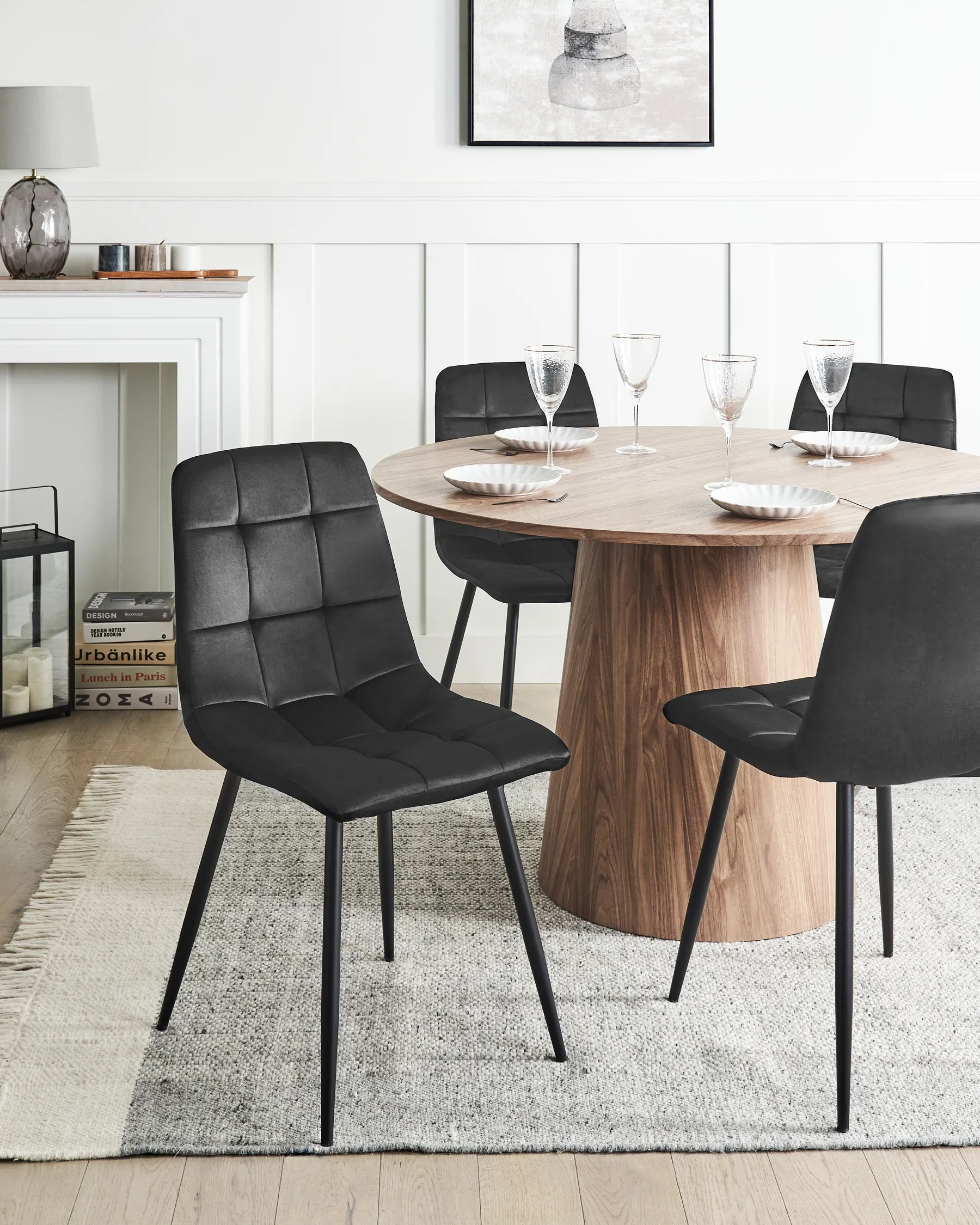 Set med 4 matstolar POWELL Sammet Svart_966738